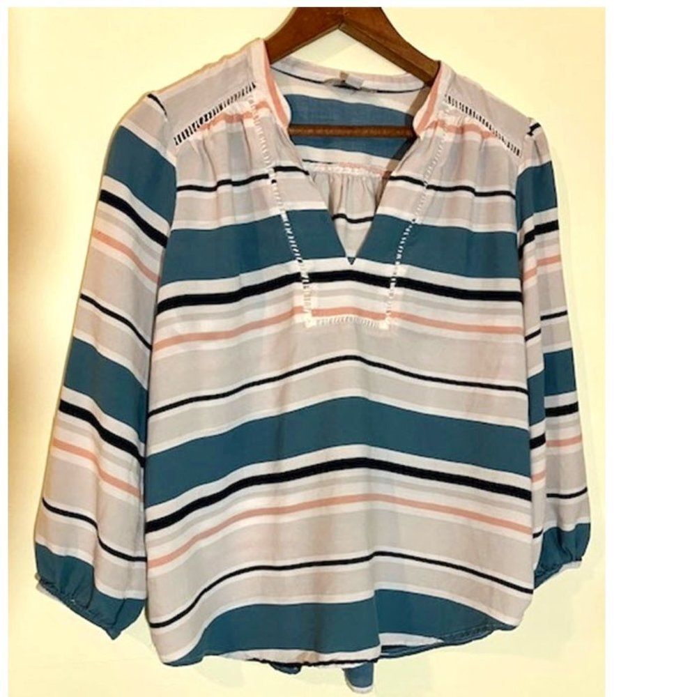 Striped Loft blouse with eyelet detail, women’s size medium petite